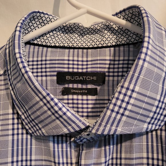 Men's Bugatchi shaped fit button up- Navy/White plaid pattern- Size XXL - Picture 6 of 10